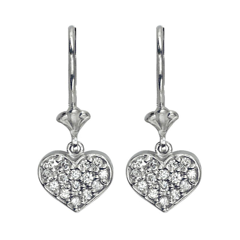 Dangling Diamond Heart Earrings, 0.30CT in 14K White Gold