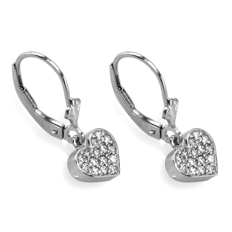 Dangling Diamond Heart Earrings, 0.30CT in 14K White Gold