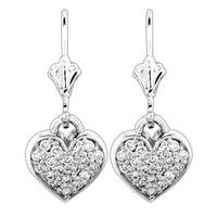 Dangling Diamond Heart Earrings, 0.38CT in 14K White Gold