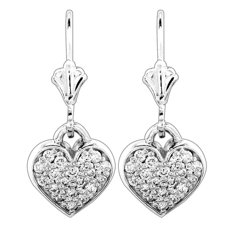 Dangling Diamond Heart Earrings, 0.38CT in 14K White Gold