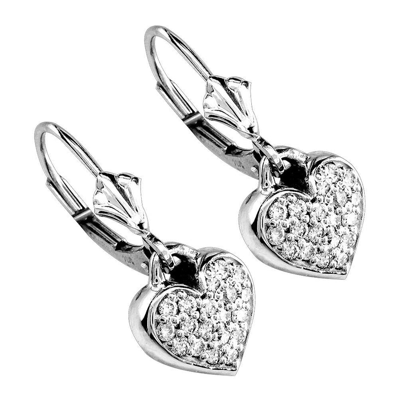 Dangling Diamond Heart Earrings, 0.38CT in 14K White Gold