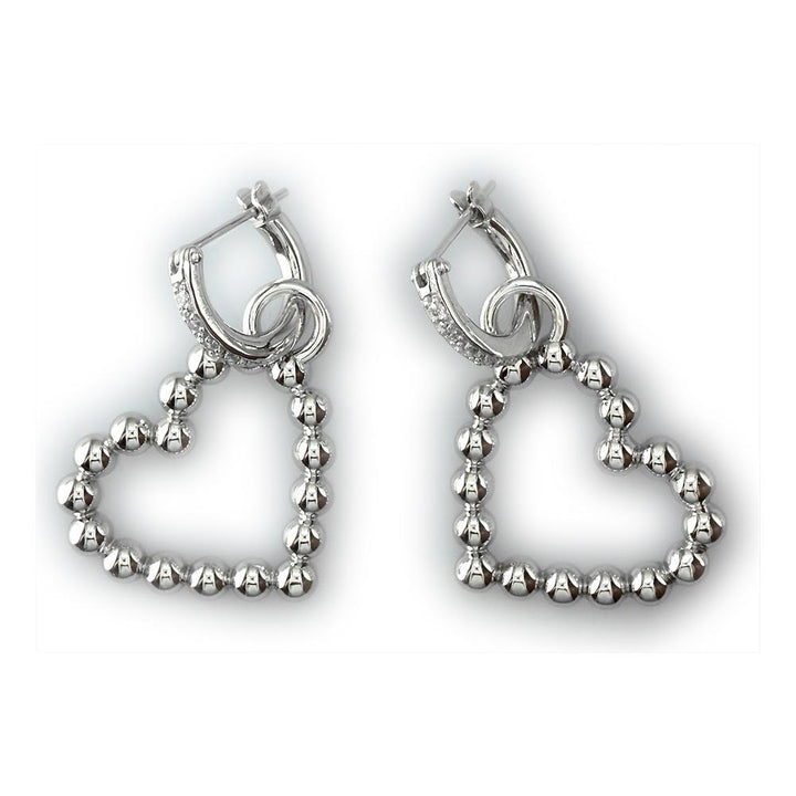 Beaded Diamond Heart Earrings, 0.20CT in 14K White Gold