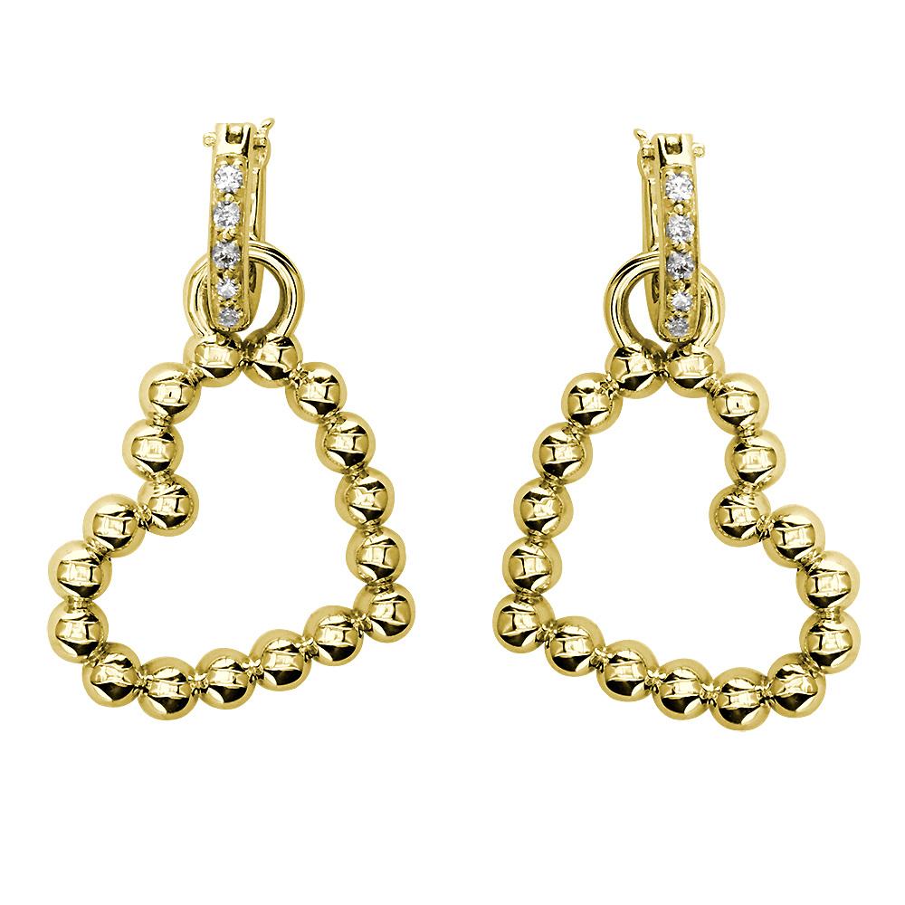 Beaded Diamond Heart Earrings, 0.20CT in 14K Yellow Gold