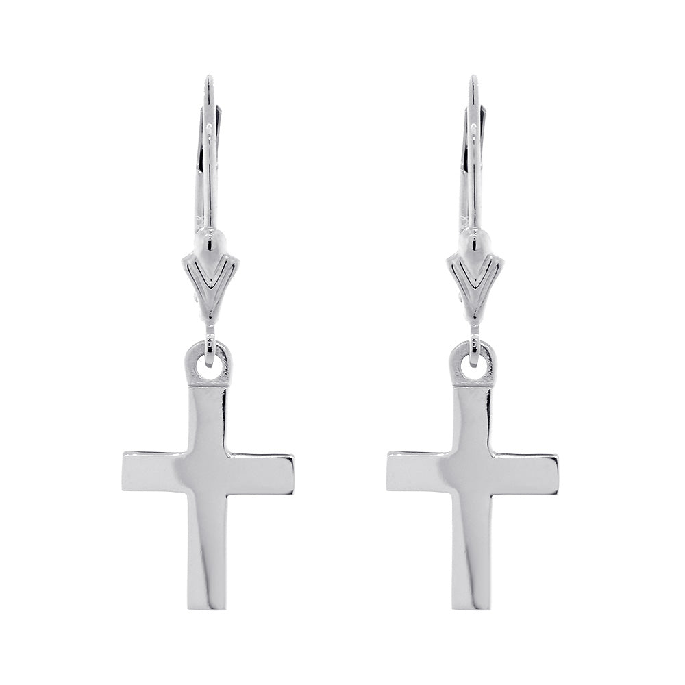 13mm Cross Charm Lever Back Earrings in Sterling Silver