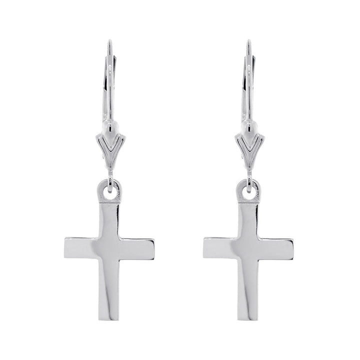 13mm Cross Charm Lever Back Earrings in Sterling Silver
