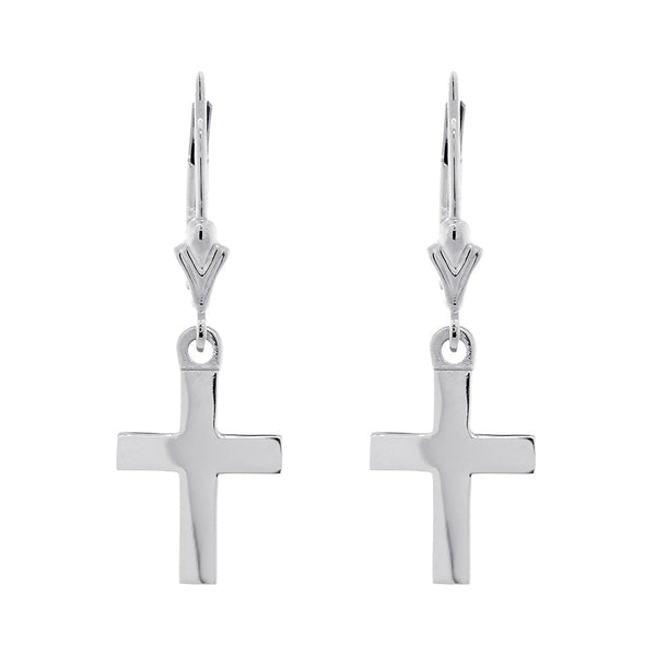 13mm Cross Charm Lever Back Earrings in Sterling Silver