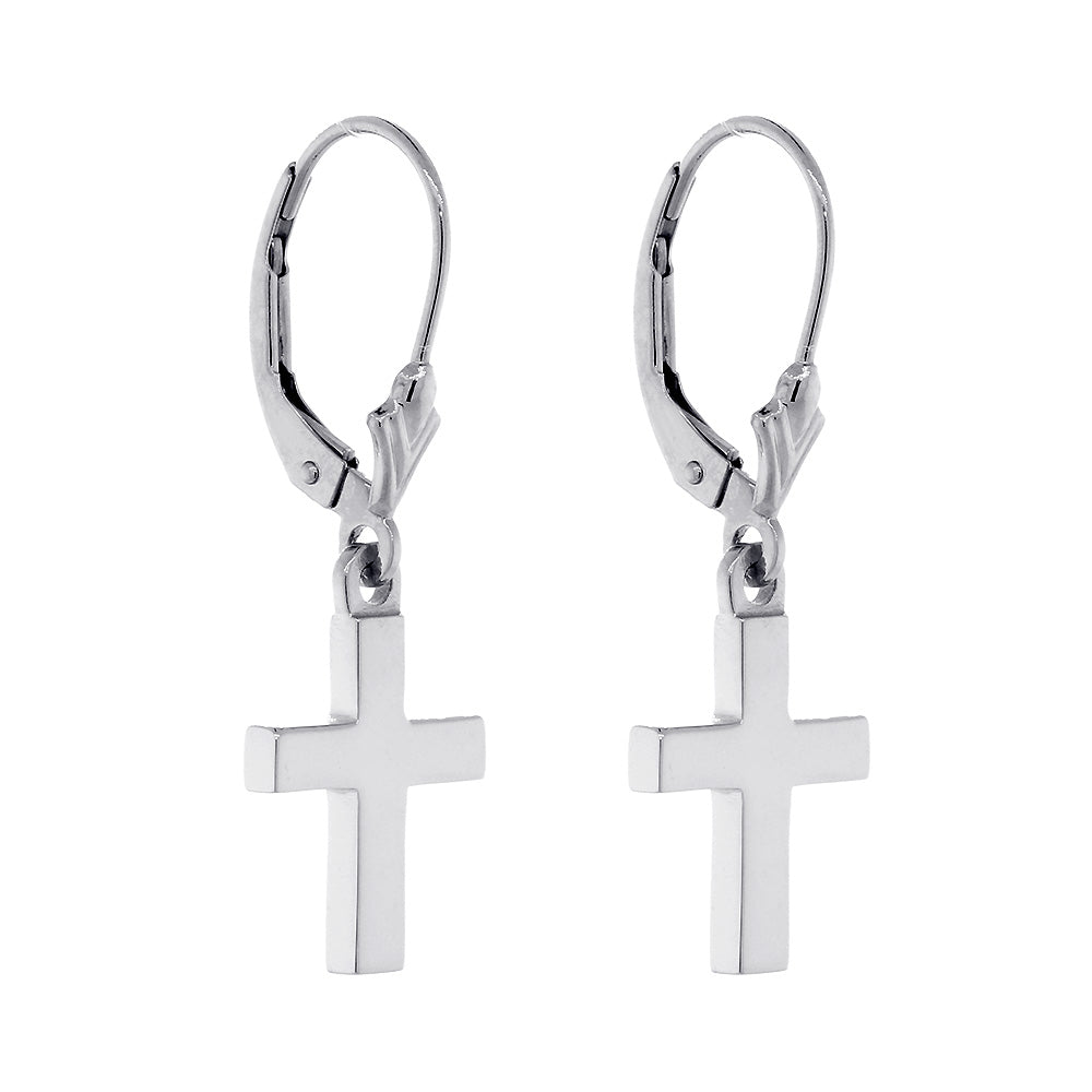 13mm Cross Charm Lever Back Earrings in Sterling Silver