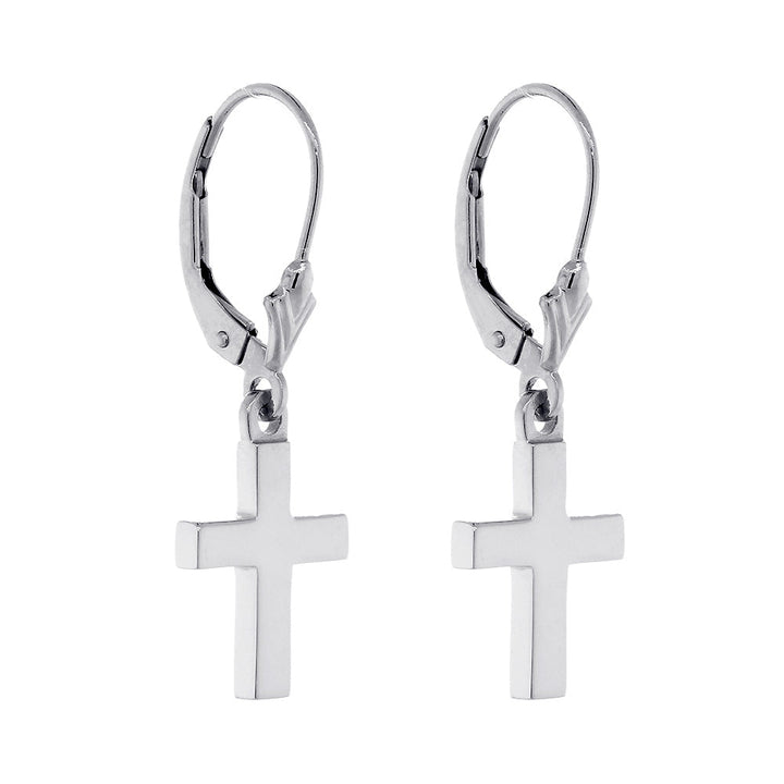 13mm Cross Charm Lever Back Earrings in Sterling Silver
