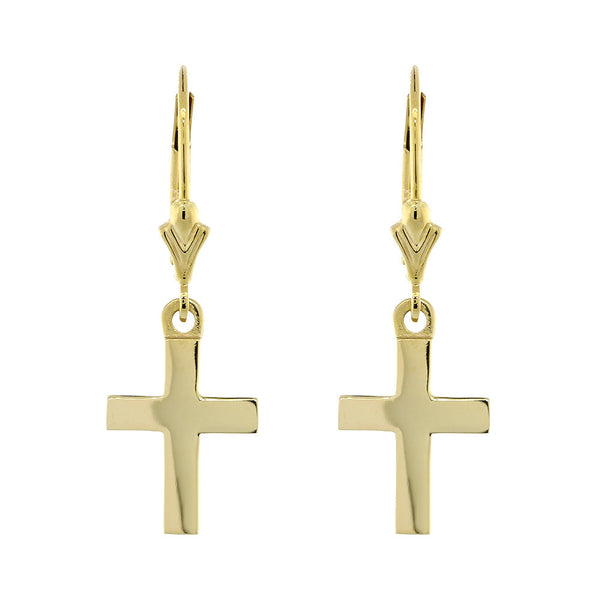 13mm Cross Charm Lever Back Earrings in 14k Yellow Gold