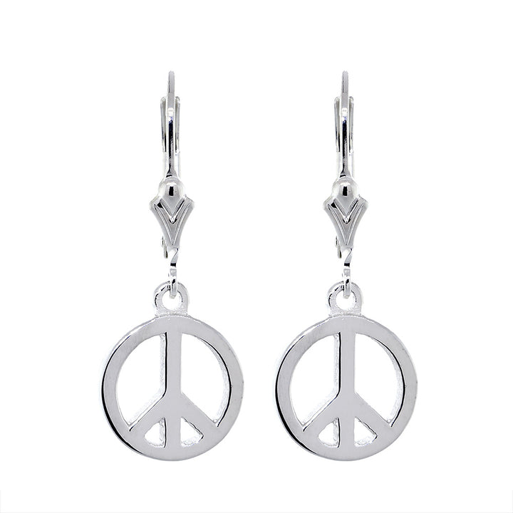 11mm Peace Sign Charm Lever Back Earrings in Sterling Silver