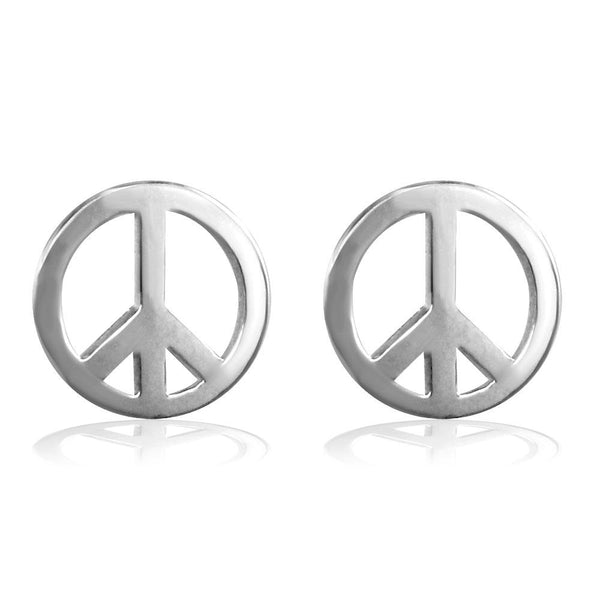 Small Solid Peace Sign Charm Earrings in Sterling Silver