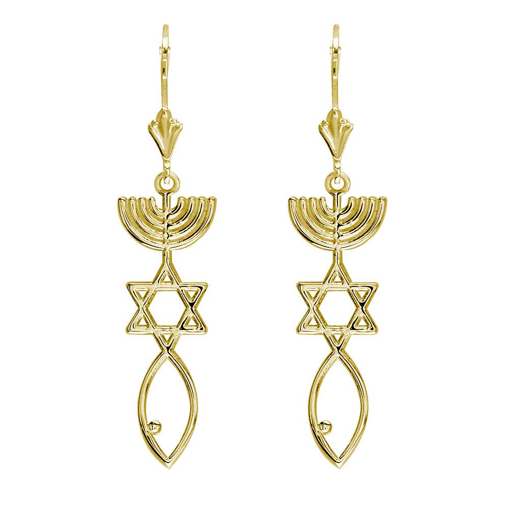 Messianic Seal Jewelry Charm Earrings in 14K Yellow Gold