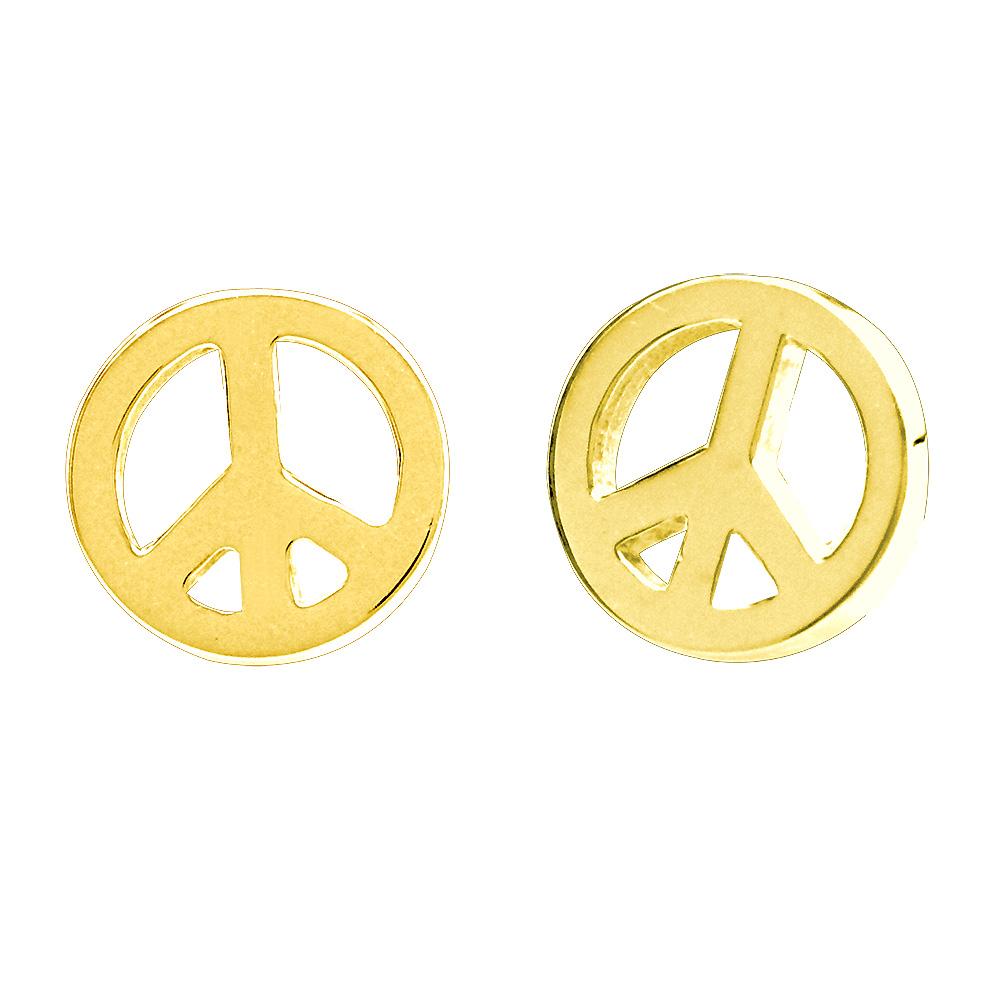 Mini Peace Sign Charm Earrings in 14K Yellow Gold
