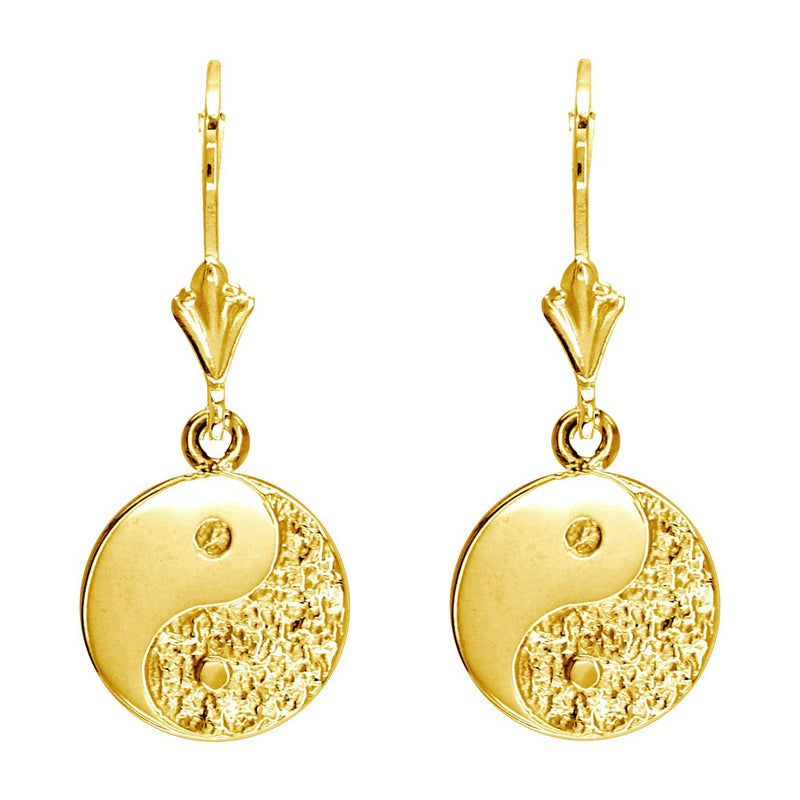Mini Yin and Yang Leverback Earrings in 14k Yellow Gold