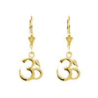11mm Small Ohm Charm Lever Back Earrings  in 14k Yellow Gold