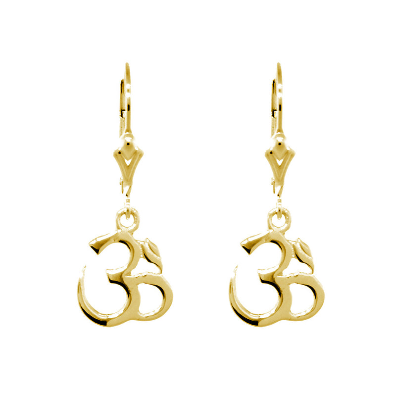 11mm Small Ohm Charm Lever Back Earrings  in 14k Yellow Gold