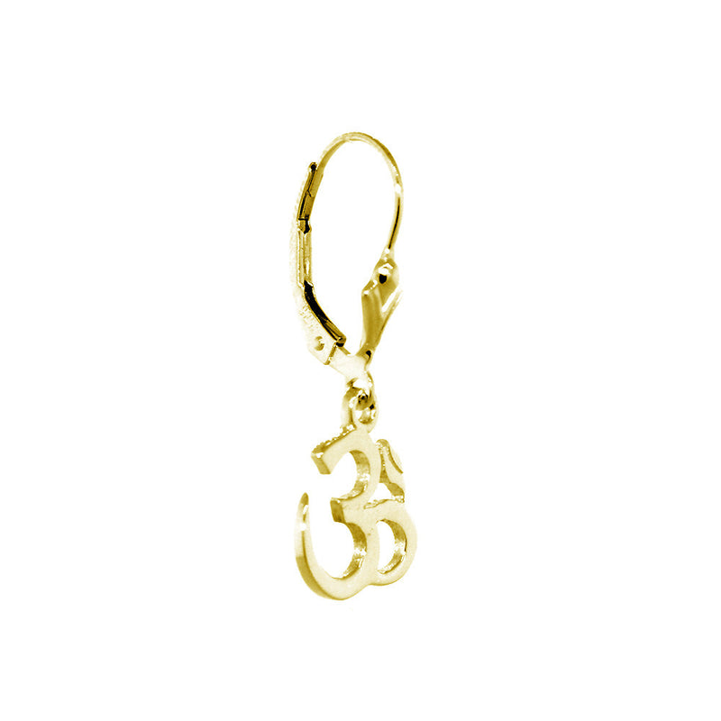 11mm Small Ohm Charm Lever Back Earrings  in 14k Yellow Gold