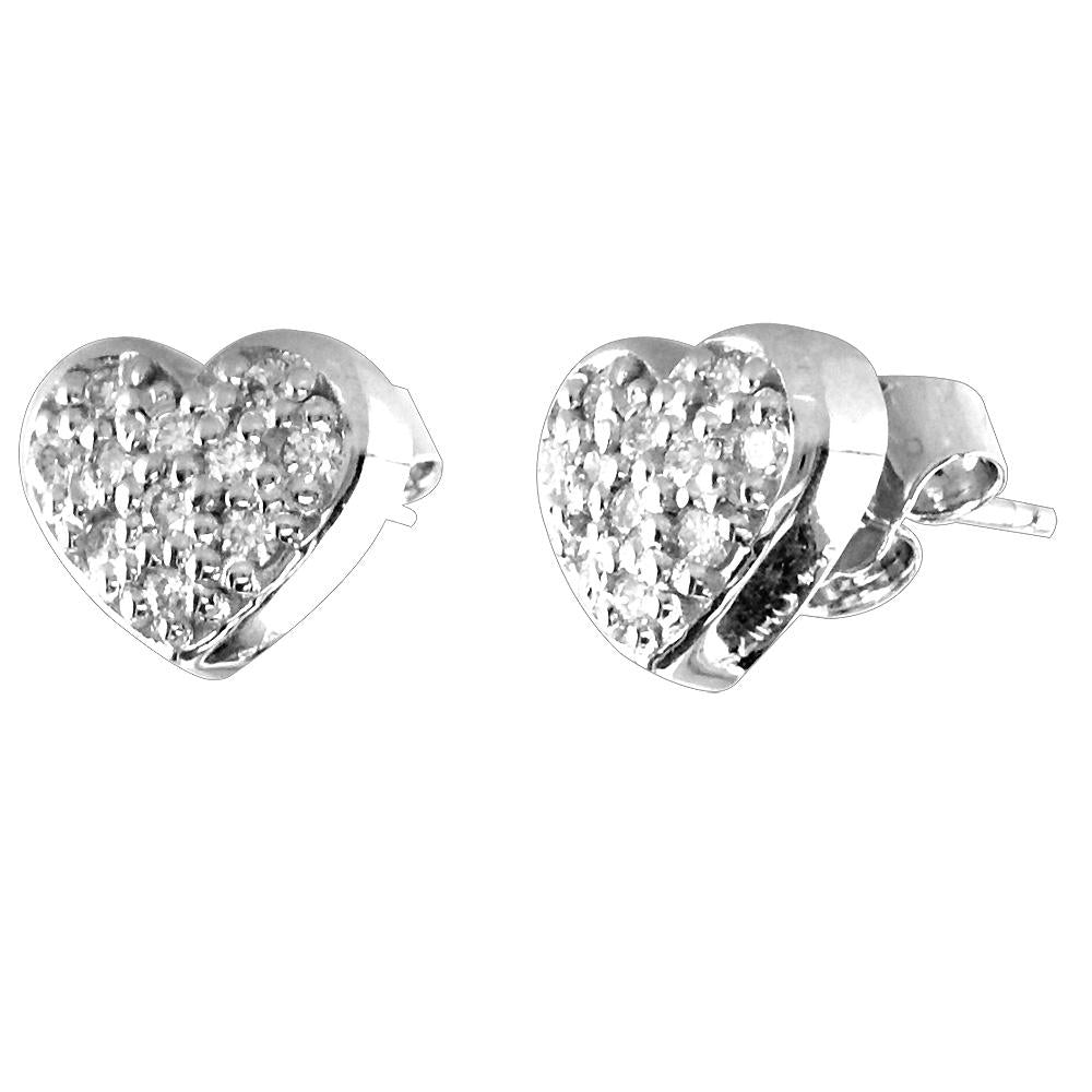 14K White Gold Small Diamond Heart Earrings, 0.22CT