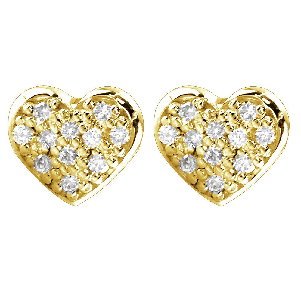 14K Yellow Gold Small Diamond Heart Earrings, 0.22CT