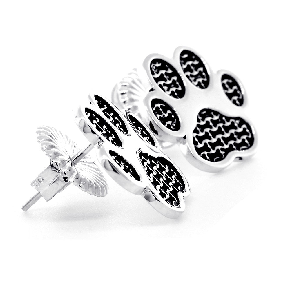 Dog Paw Earrings with Post Backs in Sterling Silver