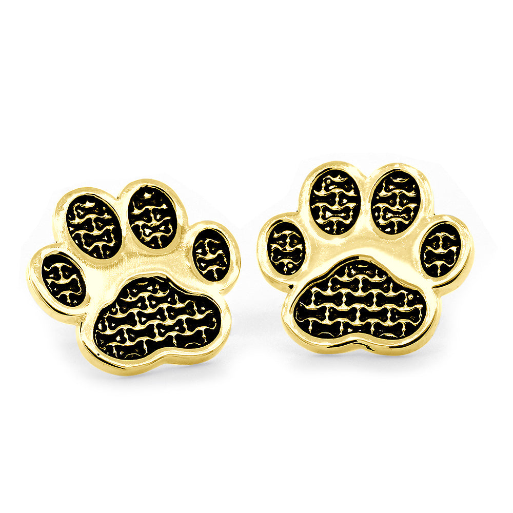 Dog Paw Earrings with Post Backs in 14k Yellow Gold
