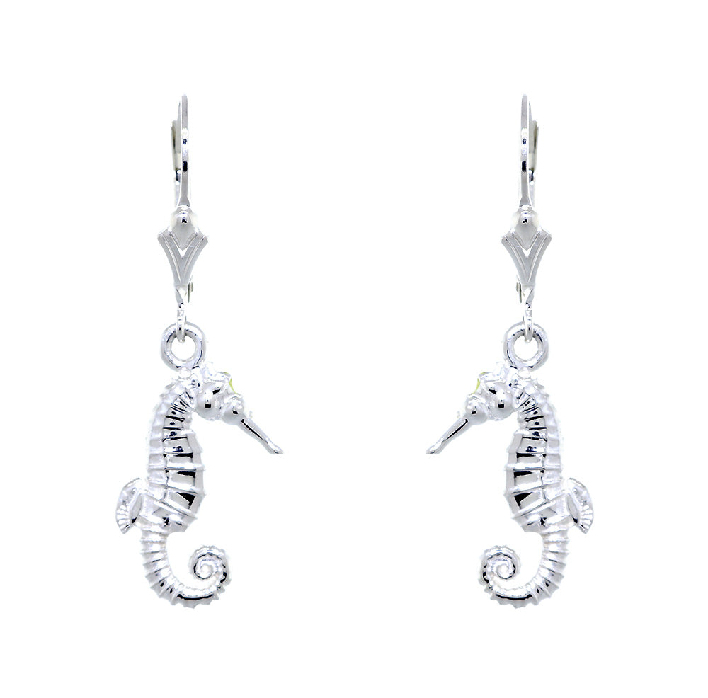 17mm Small Seahorse Charm Lever Back Earrings in Sterling Silver
