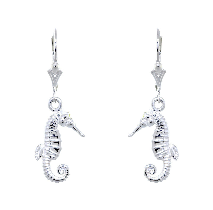 17mm Small Seahorse Charm Lever Back Earrings in Sterling Silver