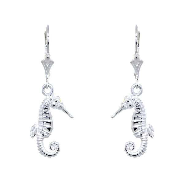 17mm Small Seahorse Charm Lever Back Earrings in Sterling Silver