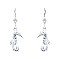 17mm Small Seahorse Charm Lever Back Earrings in 14k White Gold