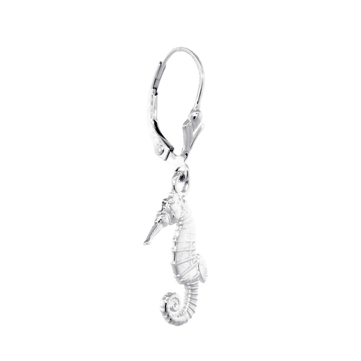 17mm Small Seahorse Charm Lever Back Earrings in Sterling Silver