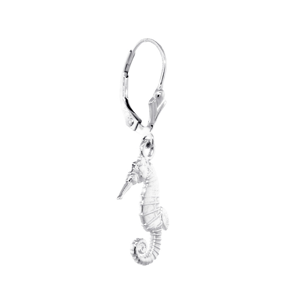 17mm Small Seahorse Charm Lever Back Earrings in 14k White Gold