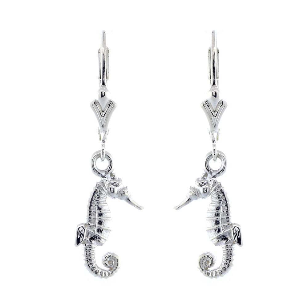 Mini Seahorse Charm Earrings in Sterling Silver