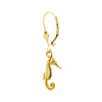 Mini Seahorse Charm Earrings in 14k Yellow Gold