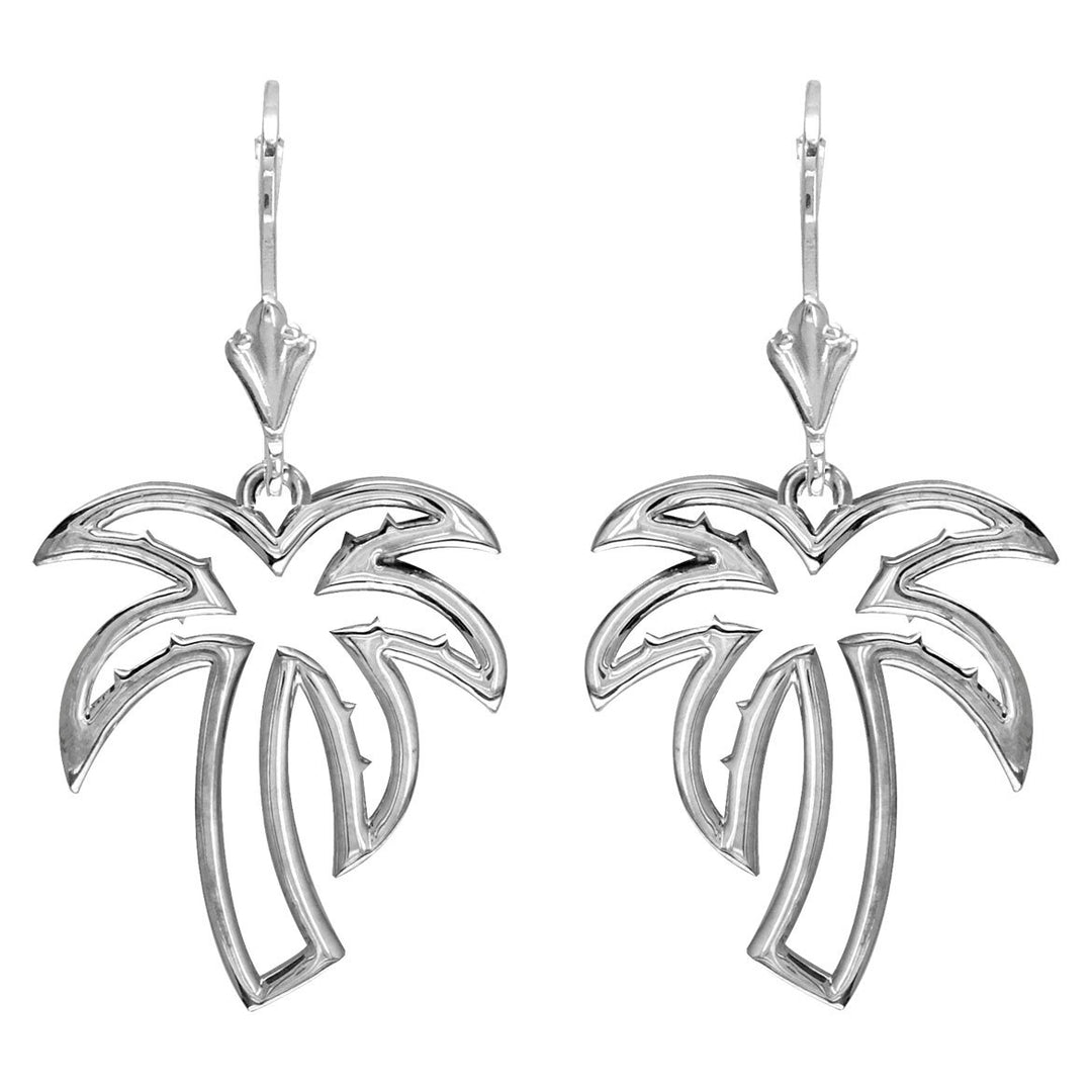 Open Palm Tree Leverback Earrings in Sterling Silver