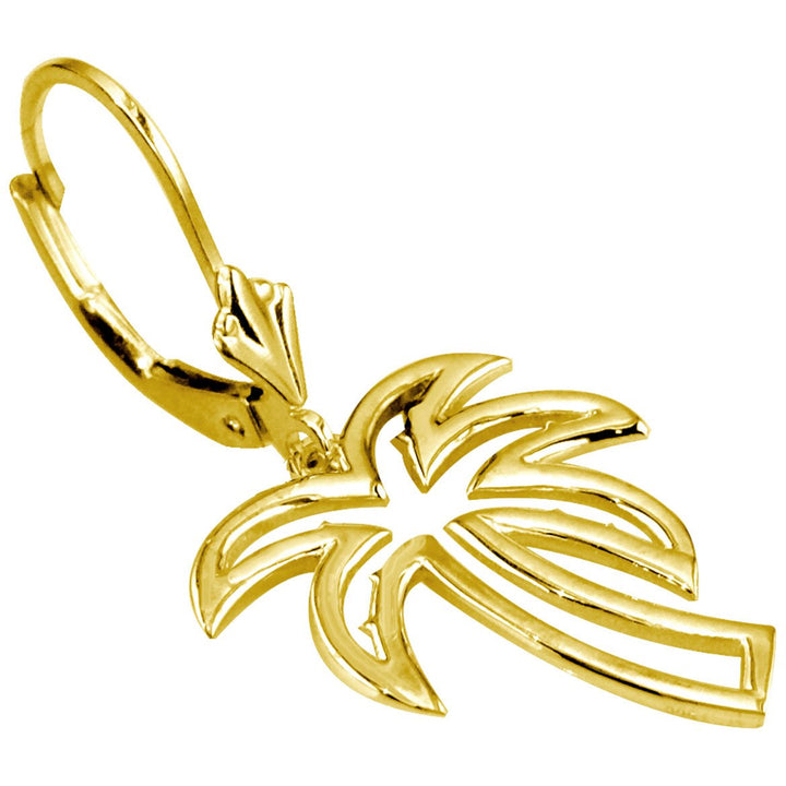 Open Palm Tree Leverback Earrings in 14K Yellow Gold