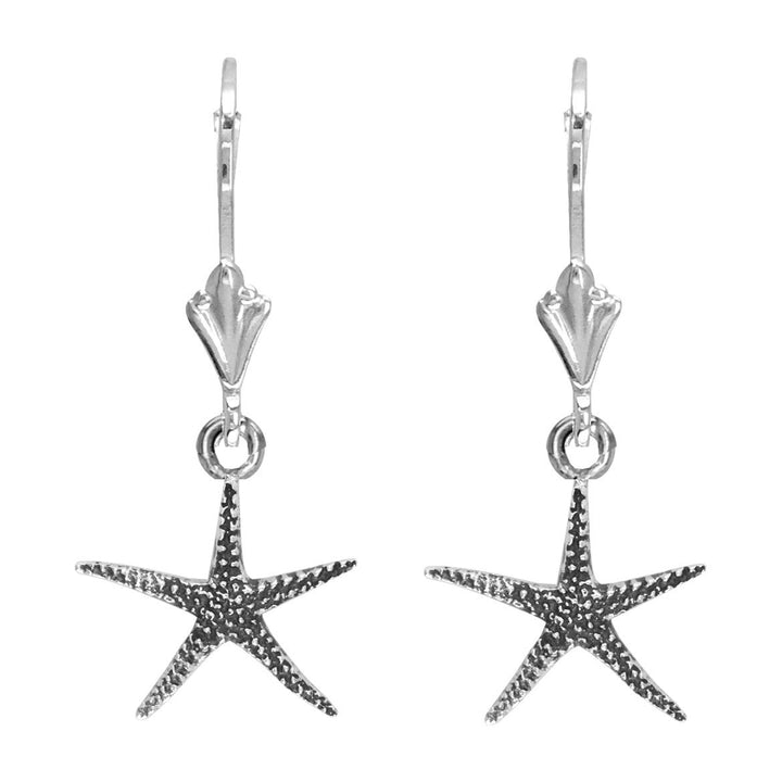 Mini Thin Starfish Earrings in Sterling Silver with Black