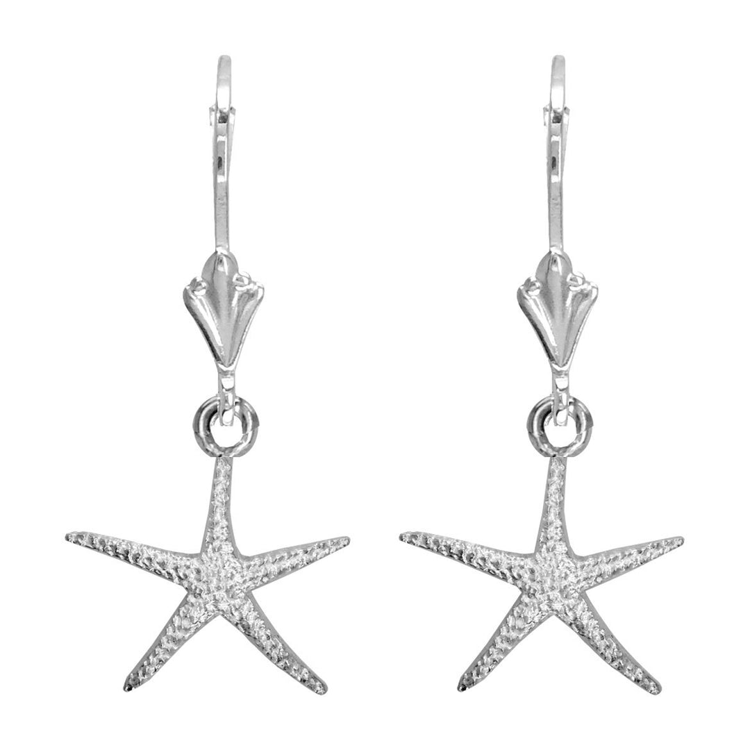 Mini Thin Starfish Earrings in 14K White Gold