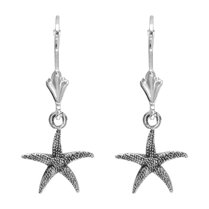 Mini Common Starfish Earrings in Sterling Silver with Black