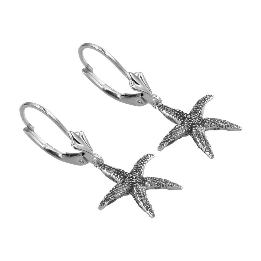 Mini Common Starfish Earrings in Sterling Silver with Black