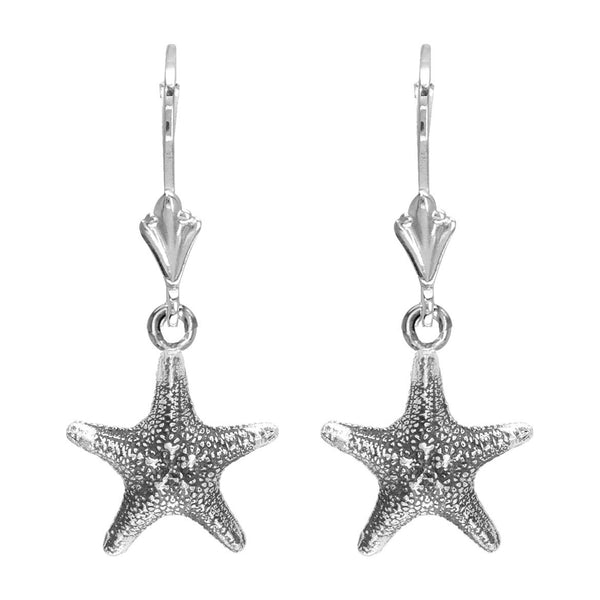 Mini Cushion Sea Star Earrings in Sterling Silver with Black