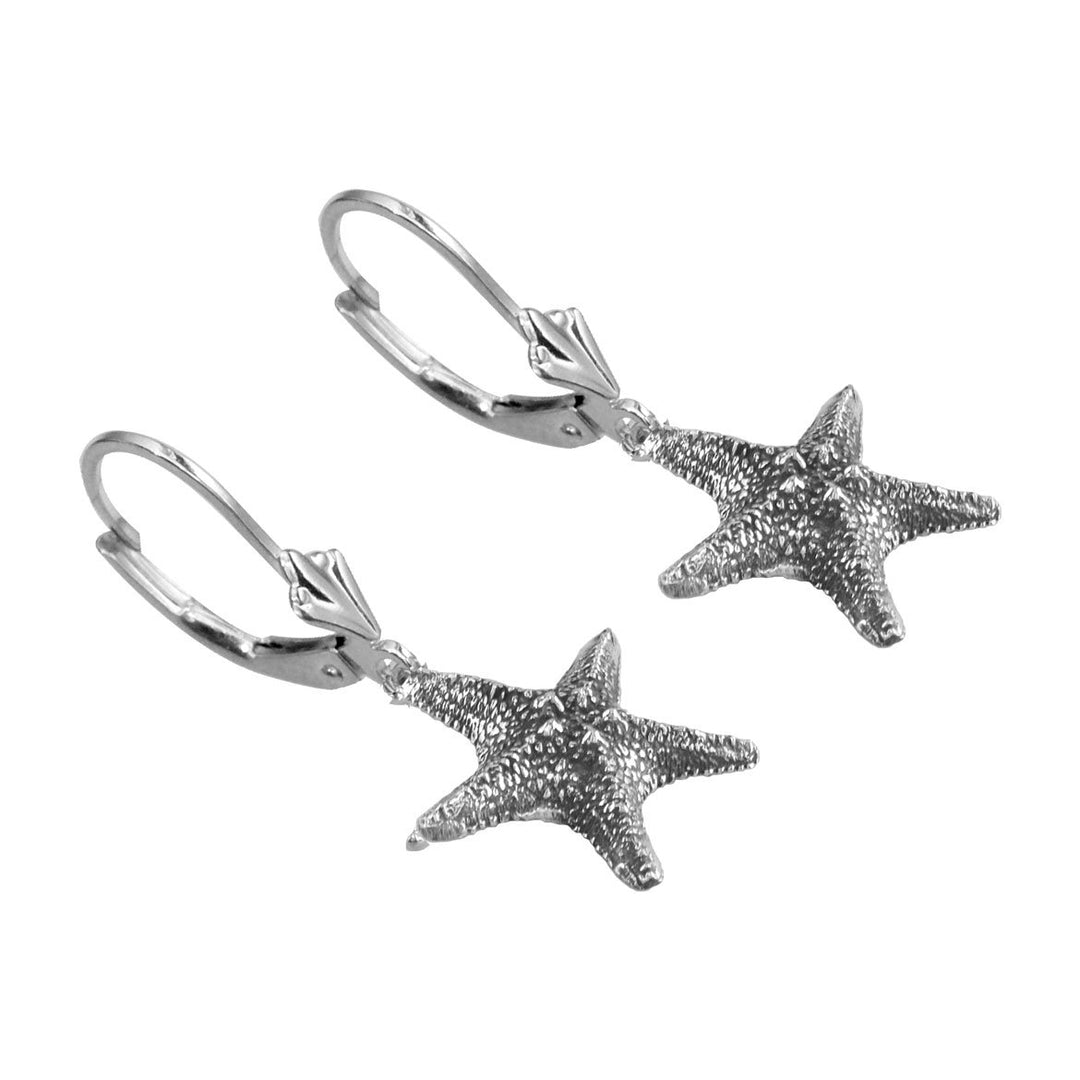 Mini Cushion Sea Star Earrings in Sterling Silver with Black