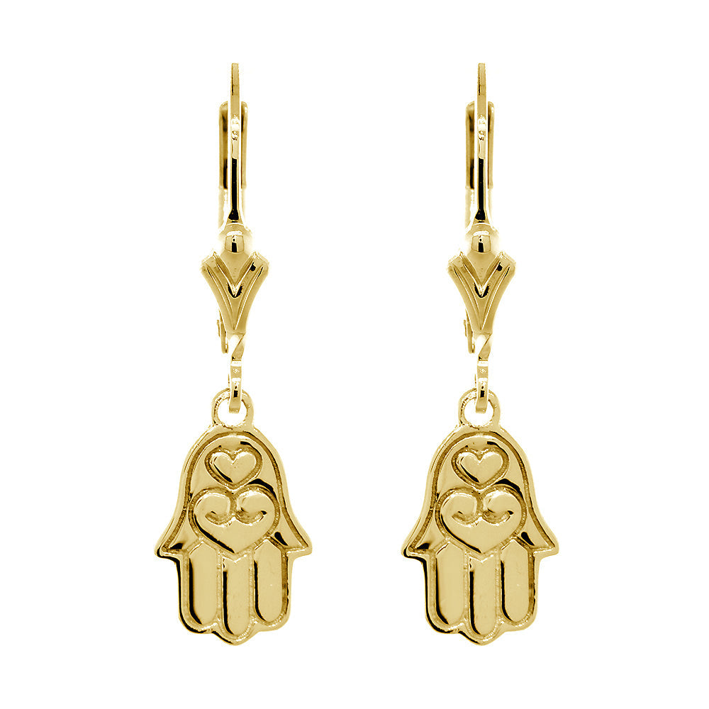 11mm Hamsa Charm Lever Back Earrings in 14k Yellow Gold