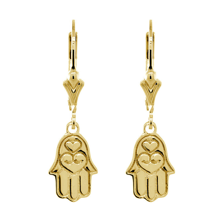 11mm Hamsa Charm Lever Back Earrings in 14k Yellow Gold