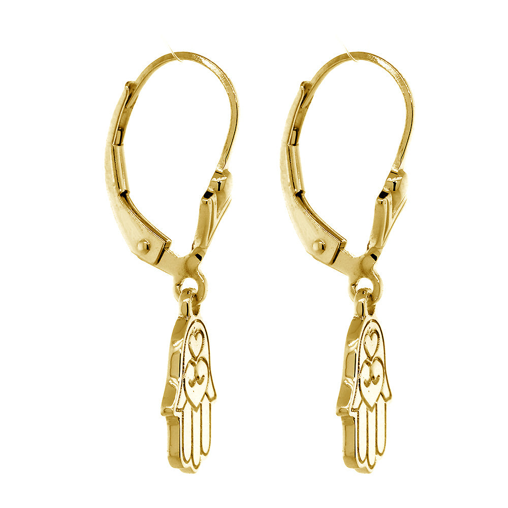 11mm Hamsa Charm Lever Back Earrings in 14k Yellow Gold