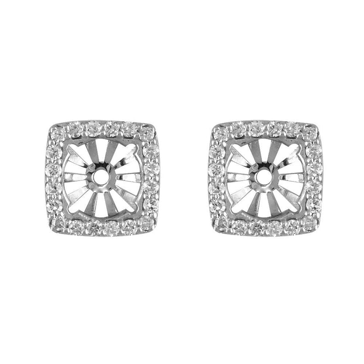 Cushion Diamond Stud Earring Jackets for Round Studs, 11mm in 14k White Gold