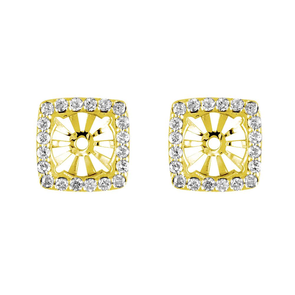 Cushion Diamond Stud Earring Jackets for Round Studs, 11mm in 14k Yellow Gold