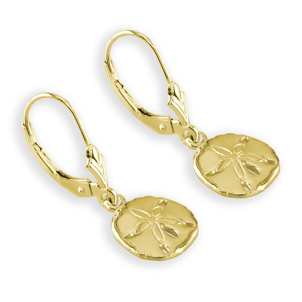 Mini Sand Dollar Charm Earrings in 14K Yellow Gold