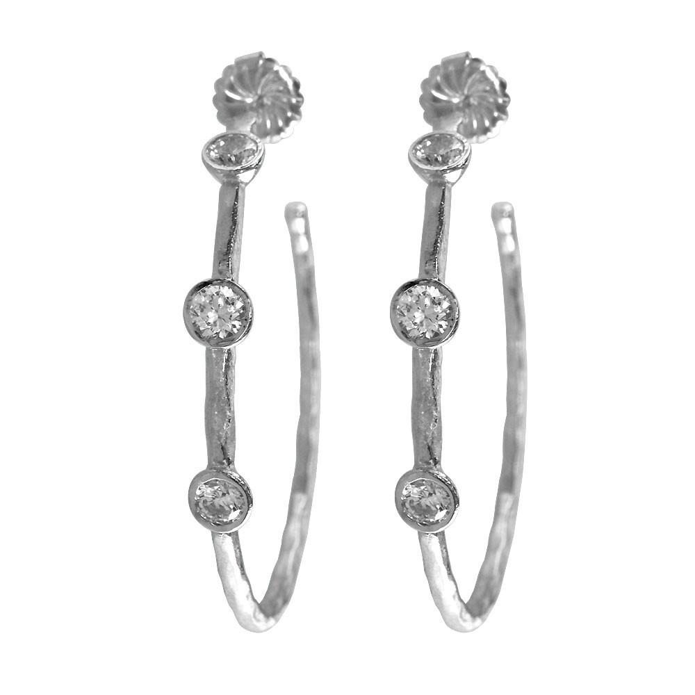 Large Organic Hoop Earrings with Cubic Zirconias in Sterling Silver