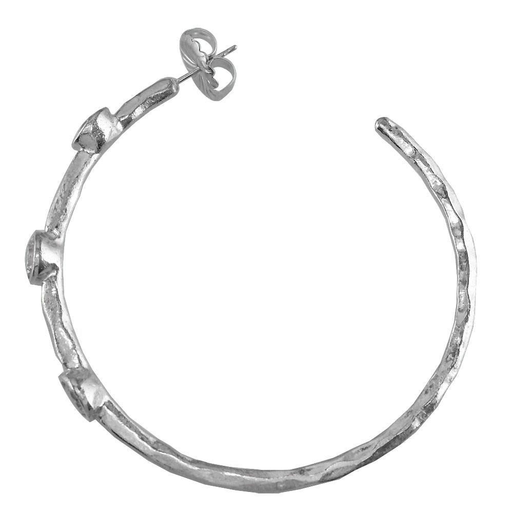 Large Organic Hoop Earrings with Cubic Zirconias in Sterling Silver