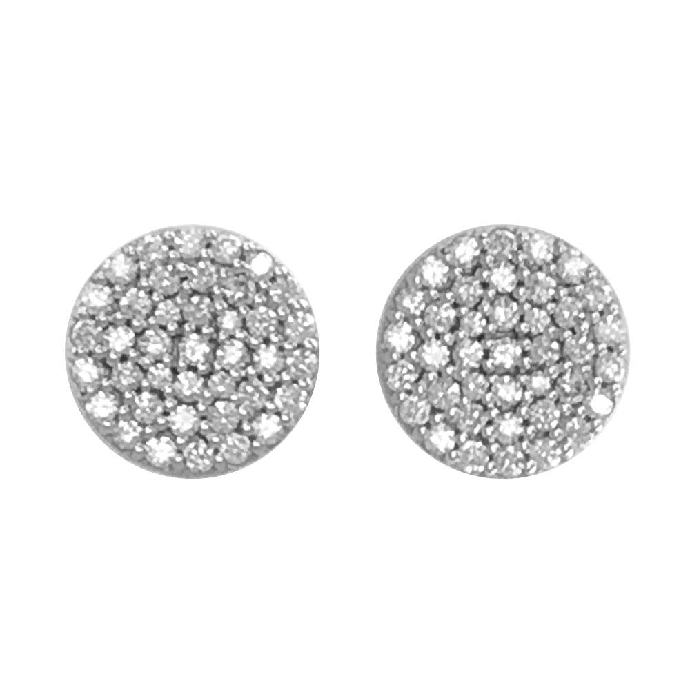 Circle Diamond Cluster Earrings, 11mm in 14k White Gold